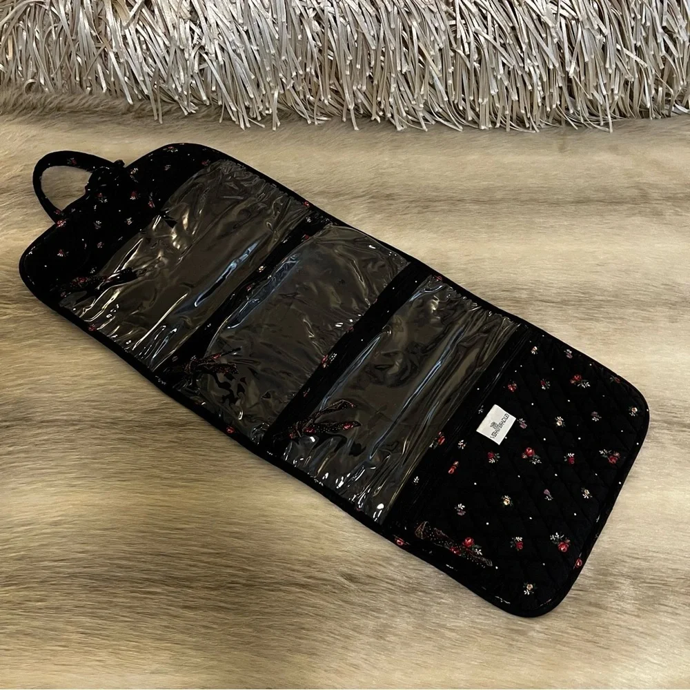 Vintage VERA BRADLEY 1997 Trifold Travel Hanging Toiletries Bag Black Red Roses - Picture 9 of 12